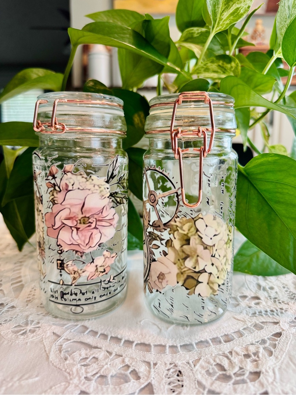 Decorative Glass storage jars set of 2 two 6” tall x 2” diameter - Picture 4 of 9